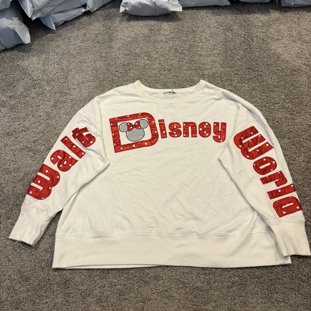 Walt Disney World Minnie Mouse Shirt Womens 2XL White Red Polka Dot Pullover